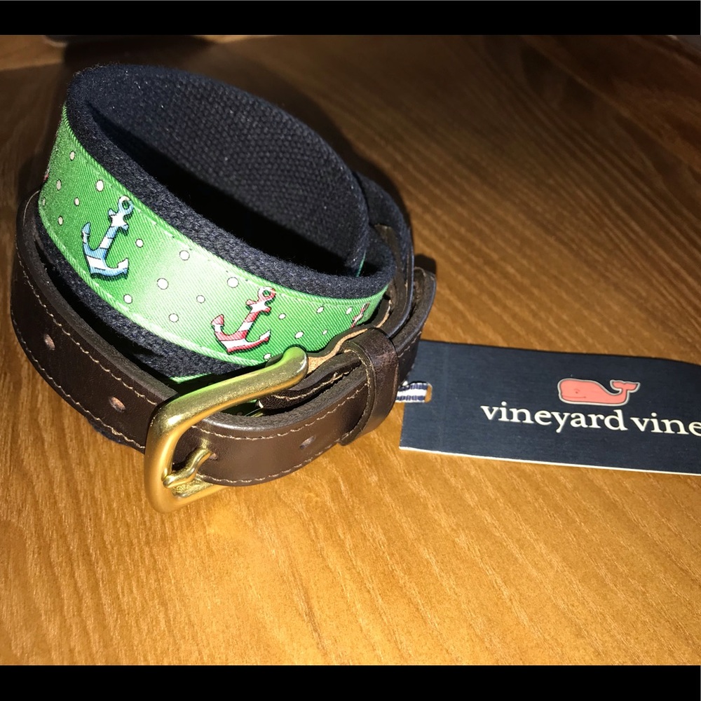 Vineyard Vines Leather and Canvas Anchor Club Belt